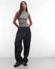 Weekday Weekday button front tank top in dark gray and beige stripe - 2