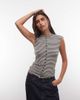 Weekday Weekday button front tank top in dark gray and beige stripe - 3