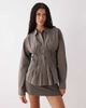 Weekday Weekday cinched shirt with ruching and peplum hem in gray stripes - 1