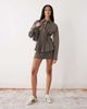Weekday Weekday cinched shirt with ruching and peplum hem in gray stripes - 2