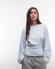 Weekday Weekday cinched waist long sleeve T-shirt in dusty blue - 1