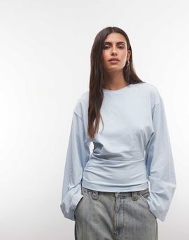Weekday Weekday cinched waist long sleeve T-shirt in dusty blue
