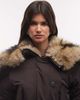Weekday Weekday cropped bomber jacket with faux fur zip hood in dark brown - 2