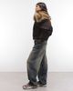 Weekday Weekday cropped bomber jacket with faux fur zip hood in dark brown - 3