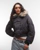 Weekday Weekday cropped bomber jacket with faux fur zip hoodin dark gray - 1