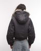 Weekday Weekday cropped bomber jacket with faux fur zip hoodin dark gray - 4