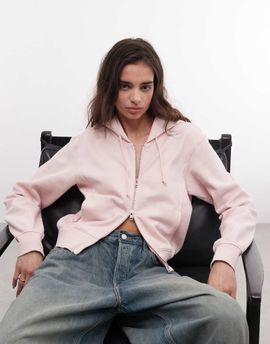 Weekday Weekday cropped hoodie in washed pink