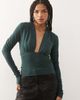 Weekday Weekday deep halter neck long sleeve top in petrol green - exclusive to ASOS - 1