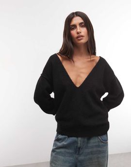 Weekday Weekday deep v neck sweater in black