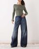 Weekday Weekday denim wide leg sweatpants without waistband in mid blue - 1
