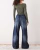 Weekday Weekday denim wide leg sweatpants without waistband in mid blue - 2