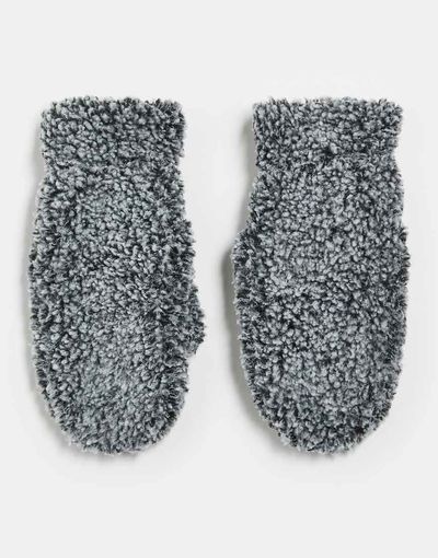 Weekday Weekday faux shearling mittens in gray melange