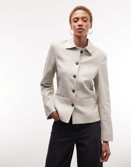 Weekday Weekday fitted linen look button up jacket in natural-Blonde