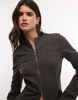 Weekday Weekday fitted zip through jacket in dark gray