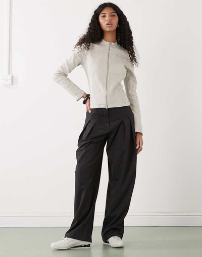 Weekday Weekday fitted zip through jacket in light mole-Brown