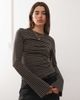 Weekday Weekday flare long sleeve top in dark mole & black stripes - 1