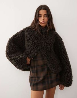 Weekday Weekday fluffy pile fleece in dark brown