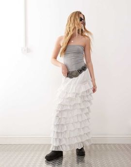 Weekday Weekday frill hem maxi skirt in white