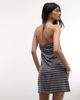 Weekday Weekday halter neck mini dress in gray stripe exclusive to ASOS-Blue - 2