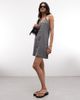 Weekday Weekday halter neck mini dress in gray stripe exclusive to ASOS-Blue - 3
