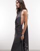 Weekday Weekday halter neck scarf detail maxi dress with drop waist in dark gray - 3