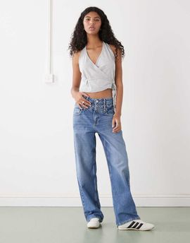 Weekday Weekday halter neck wrap top in heather gray