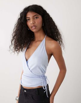 Weekday Weekday halter wrap top in baby blue