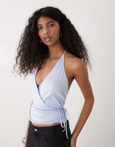 Weekday Weekday halter wrap top in baby blue