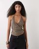 Weekday Weekday halter wrap top in mole-Brown - 1