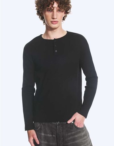 Weekday Weekday Henley long sleeve ribbed T-shirt in black