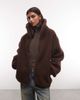 Weekday Weekday high neck borg zip up fleece in dark brown - 3