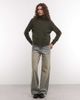 Weekday Weekday high neck button cardigan in dark green melange - 3