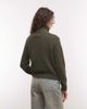 Weekday Weekday high neck button cardigan in dark green melange - 4