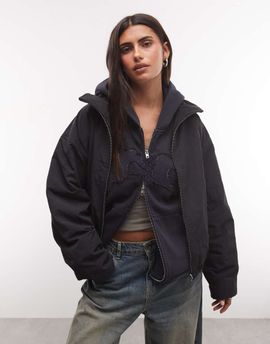Weekday Weekday high neck track jacket with borg fleece lining in black