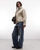 Weekday Weekday high neck track jacket with teddy fleece lining in beige-Neutral - 2