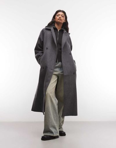 Weekday Weekday Kia wool blend oversized coat with tie waist detail in gray melange herringbone