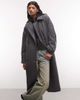 Weekday Weekday Kia wool blend oversized coat with tie waist detail in gray melange herringbone - 3