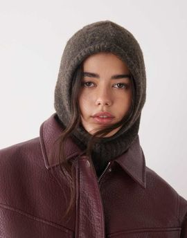 Weekday Weekday knit balaclava hood in heathered dark brown
