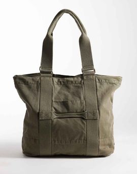 Weekday Weekday large canvas tote bag in washed khaki-Green
