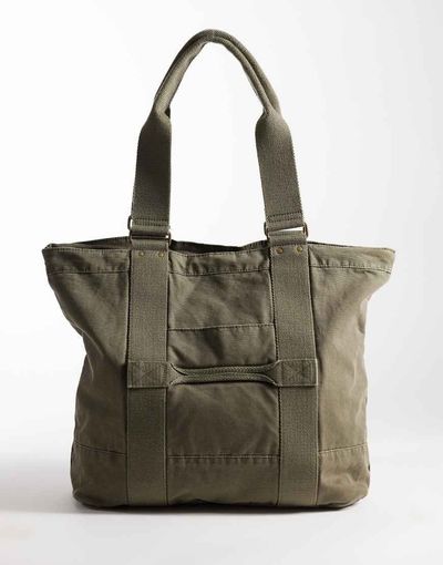 Weekday Weekday large canvas tote bag in washed khaki-Green