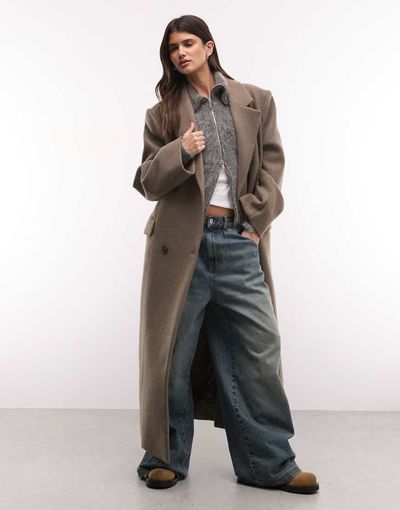 Weekday Weekday Logan wool blend oversized coat in mole melange twill-Brown
