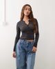 Weekday Weekday long sleeve henley t-shirt in gray & black stripes - 1