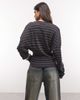 Weekday Weekday long sleeve Henley top with cinched waist in gray stripe - 4