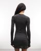 Weekday Weekday long sleeve mini dress with snaps in black & gray stripes - 3