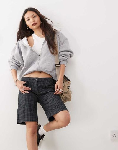 Weekday Weekday longline shorts in gray plaid