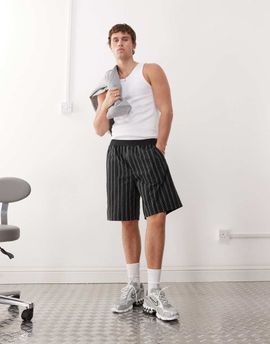 Weekday Weekday loose fit shorts in black stripes