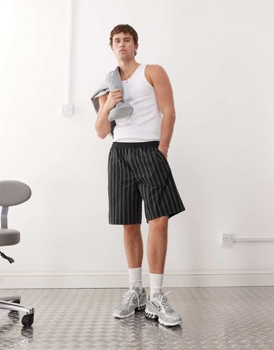 Weekday Weekday loose fit shorts in black stripes