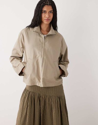 Weekday Weekday loose funnel neck jacket in beige-Brown