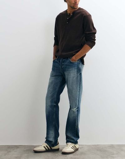 Weekday Weekday low waist straight leg jeans in faded blue wash