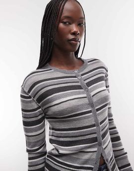 Weekday Weekday merino wool cardigan in gray striped print